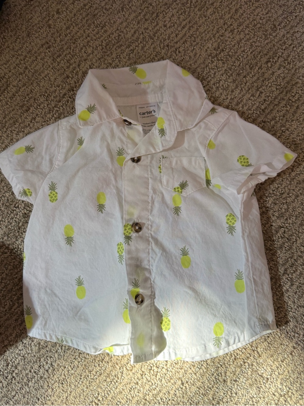 Carter's White Short-Sleeve Pineapple Button-Down Shirt